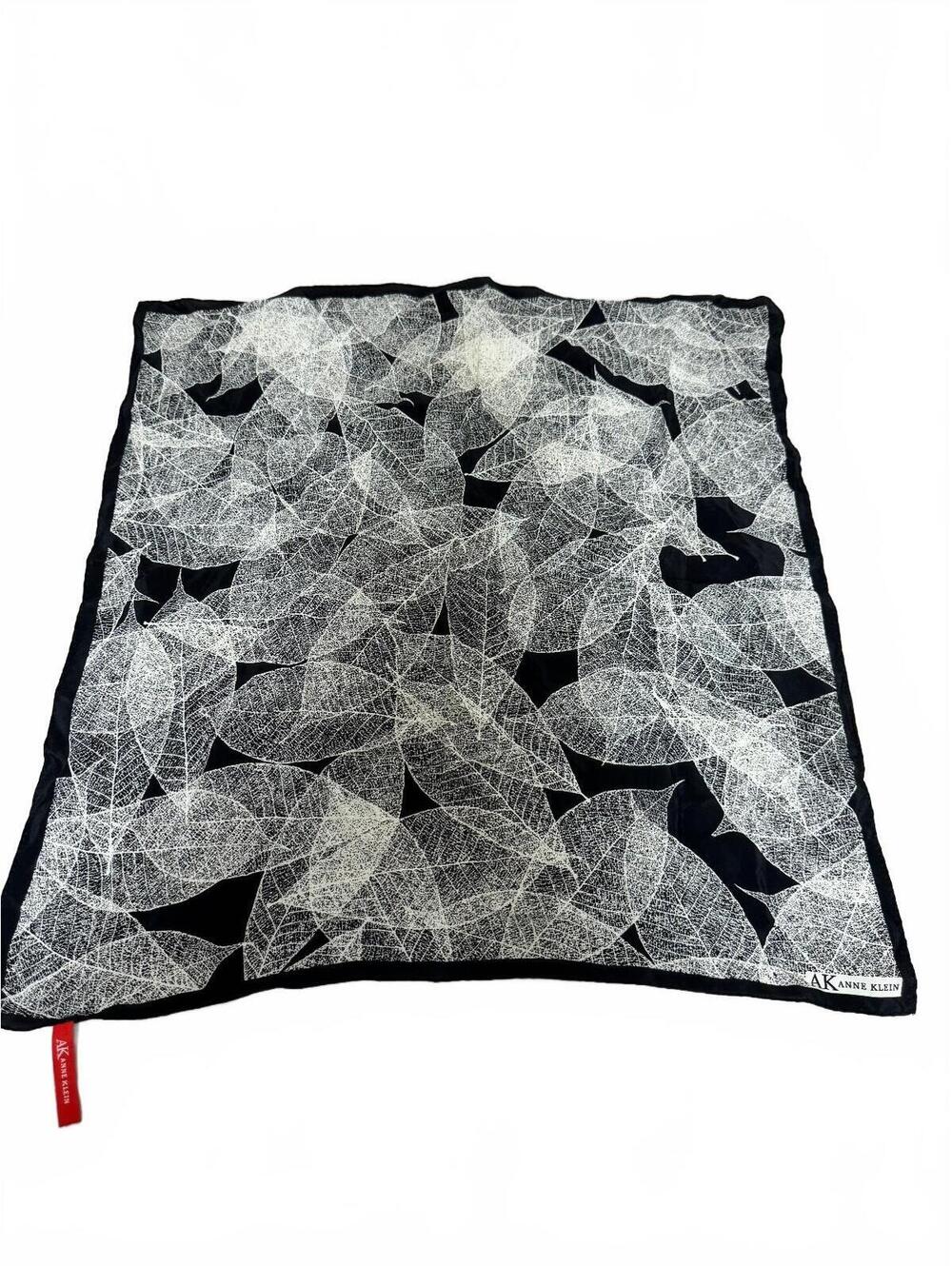 Anne Klein Silk Scarf Black White Skeleton Leaf Print Square 21x21